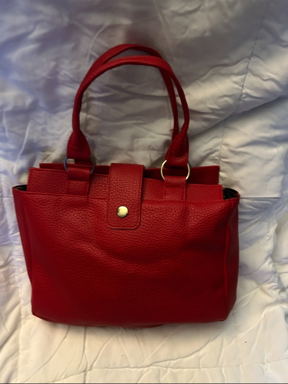 Classic Red Pebbled Tote Bag - Women's Handbag